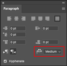 Paragraph panel in Photoshop 23.0 to choose kashida length