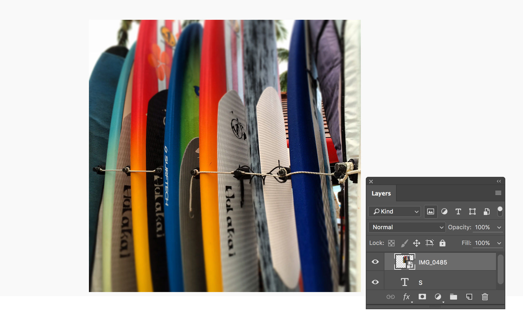 Surfboards of various colors standing next to one another. Image and text appear on separate layers. 