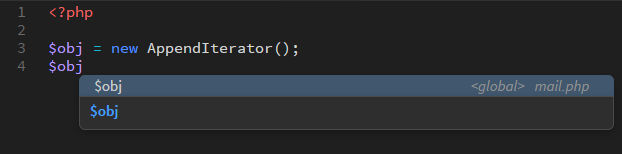 An example of PHP object code hinting