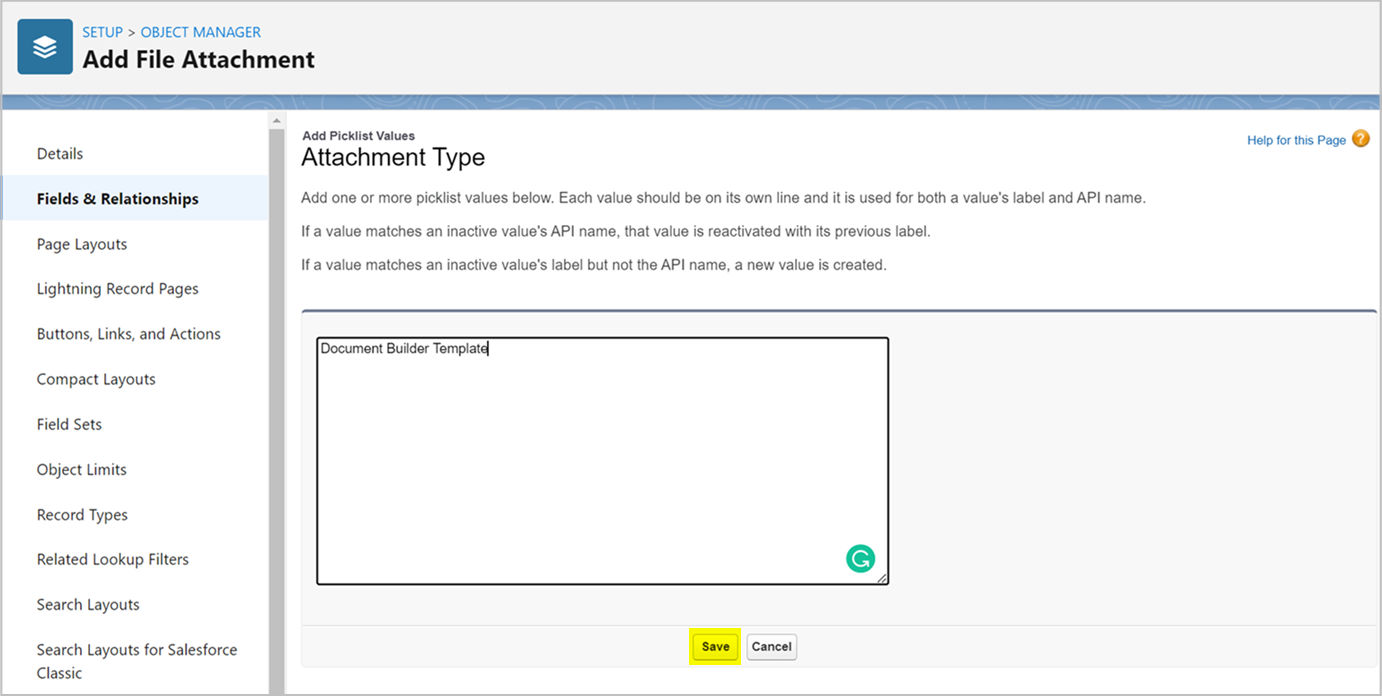 Add attachment type value