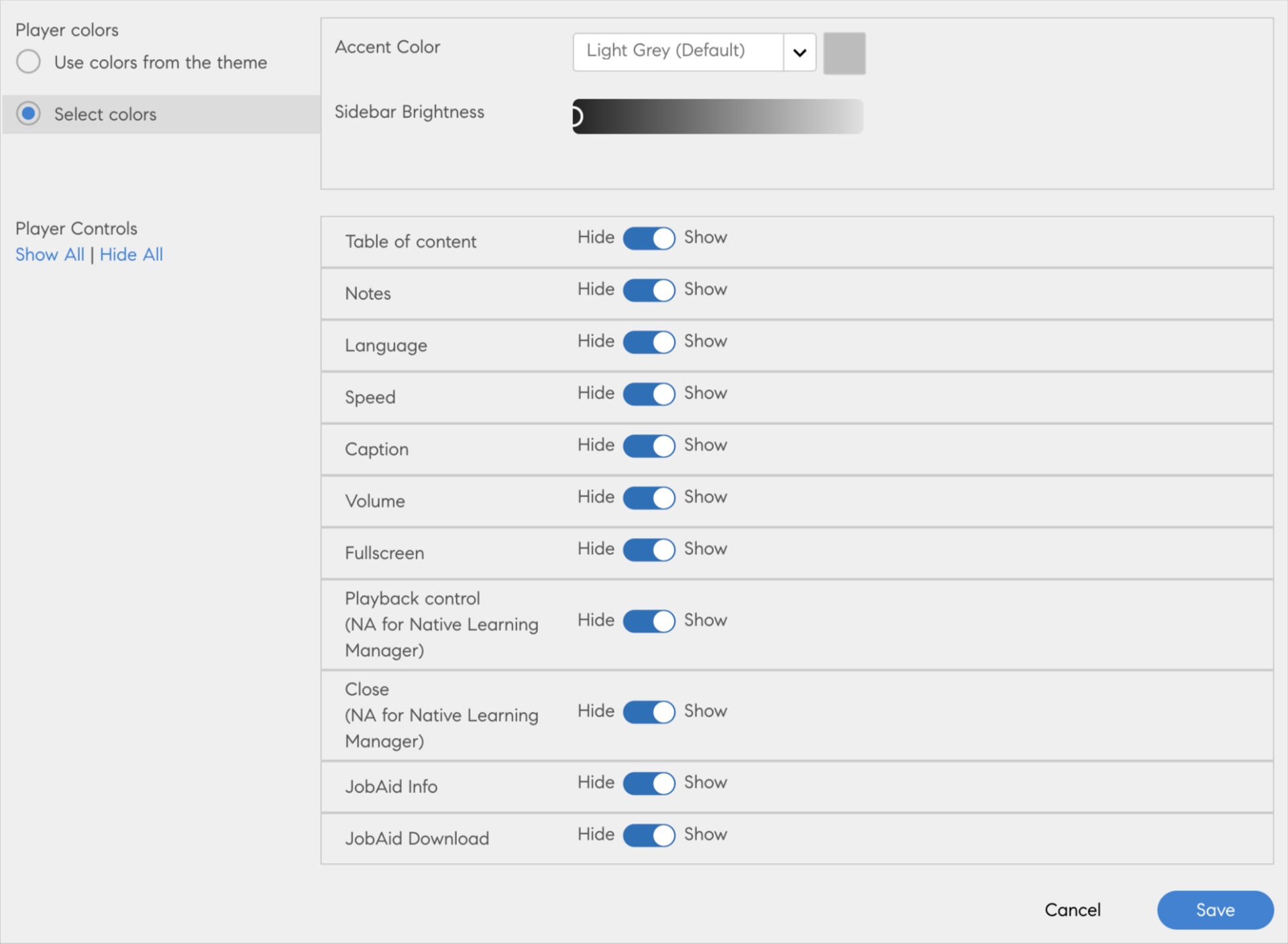 Player customization controls