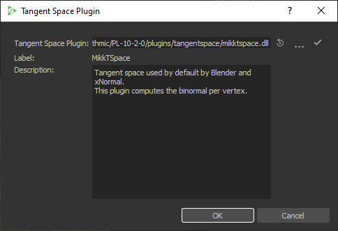 Tangent space plugin dialog