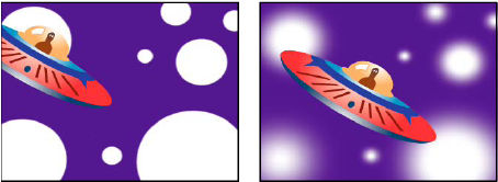 Brush hardness settings at 100% (left) and 0% hardness (right)