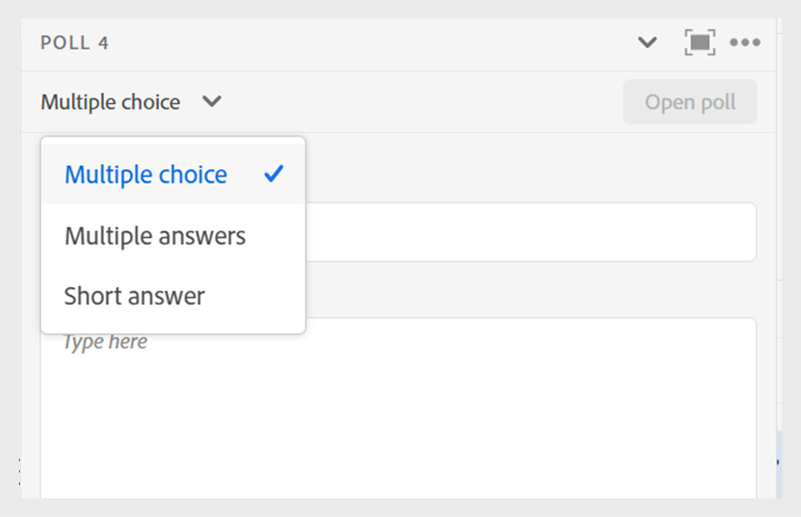 Choose a question type for poll pod