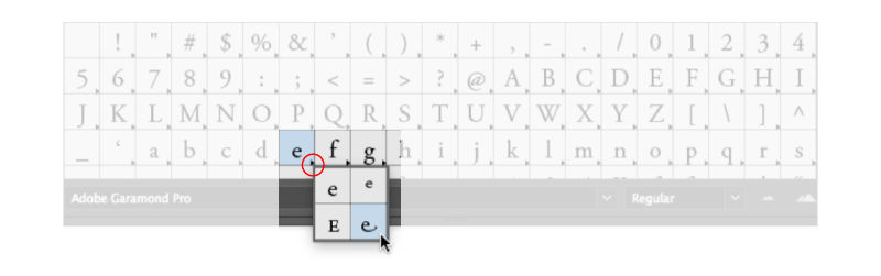 Pop‑up menu for alternate glyphs