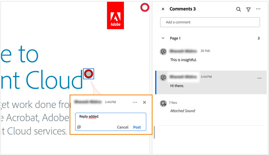 Post your reply using contextual menu in Acrobat