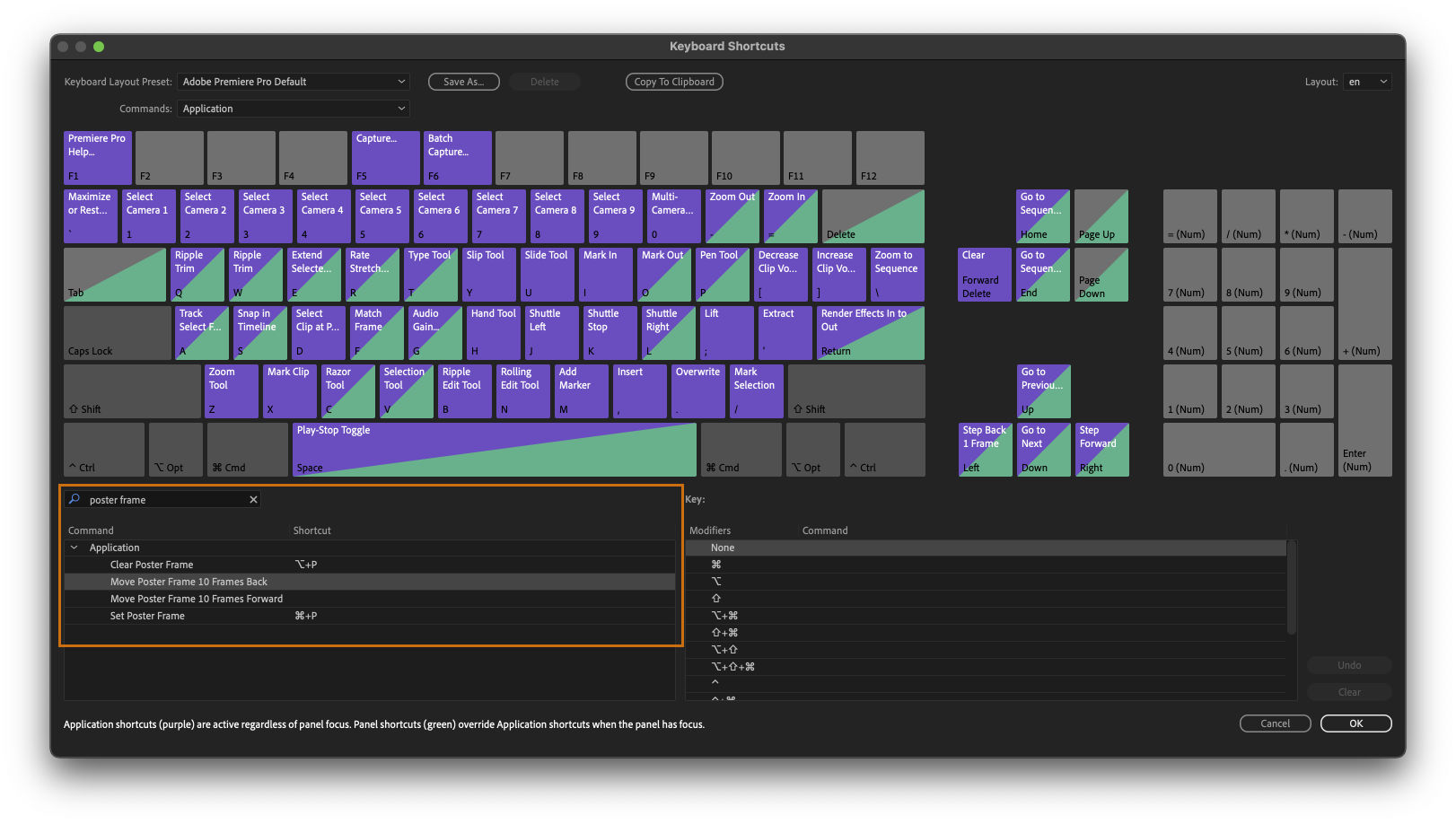 Keyboard shortcuts to move poster frame