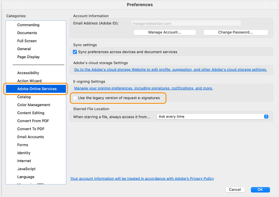 Preference to use the legacy version of request e-signatures