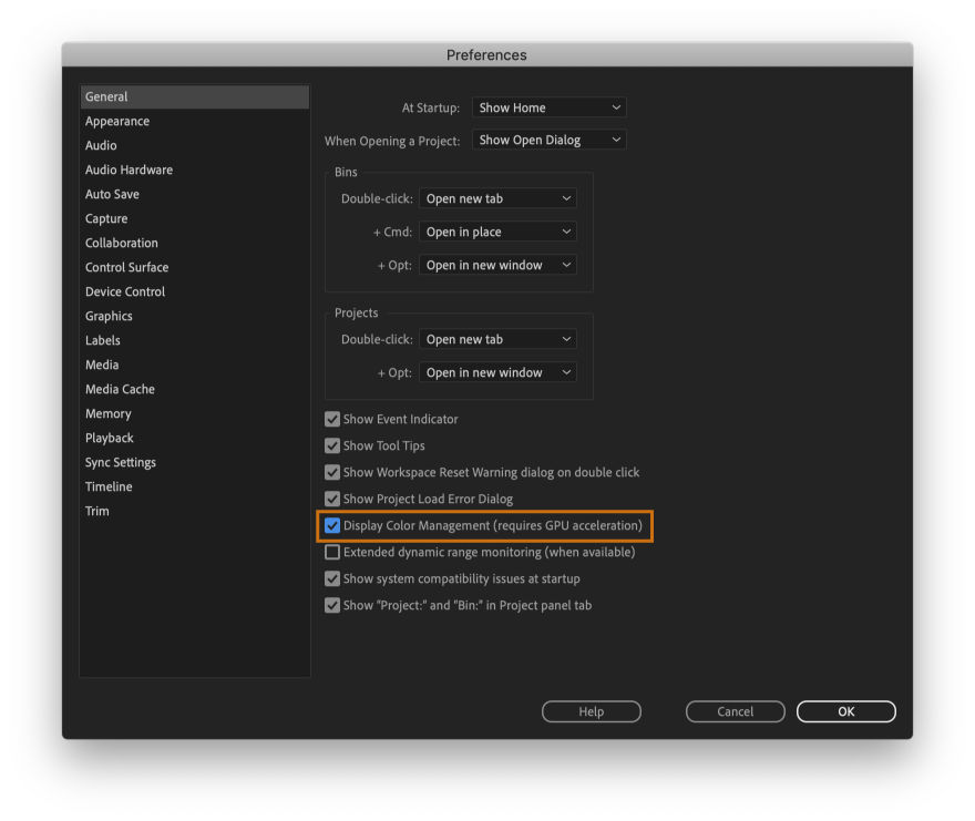 Enabling color management in Premiere Pro
