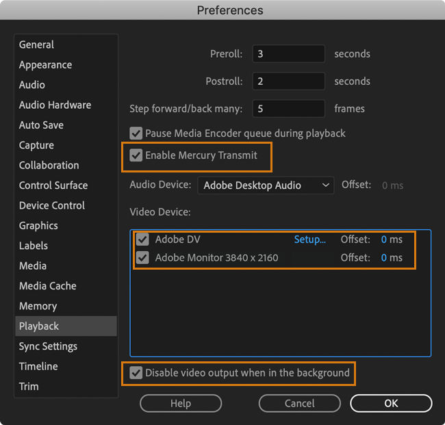 Enabling preferences to display video on a second monitor