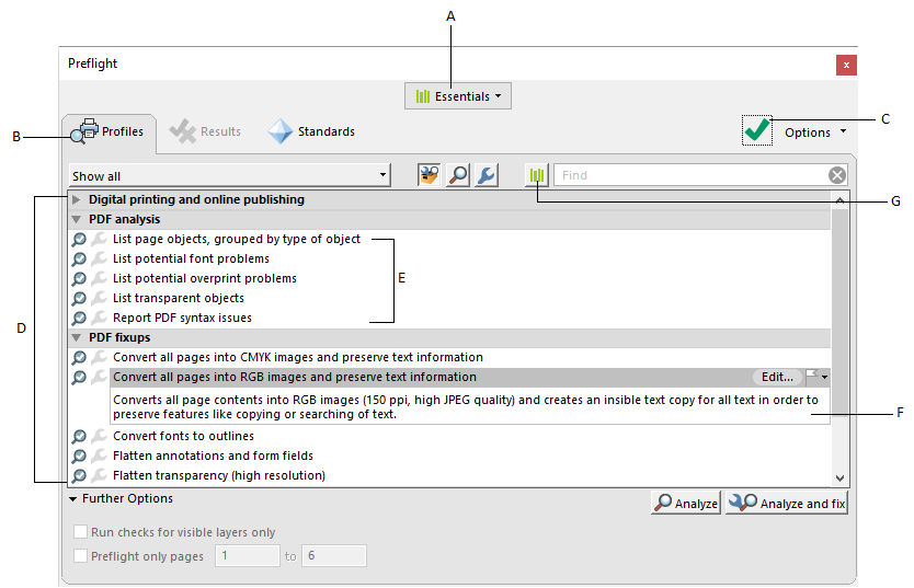 Preflight dialog box