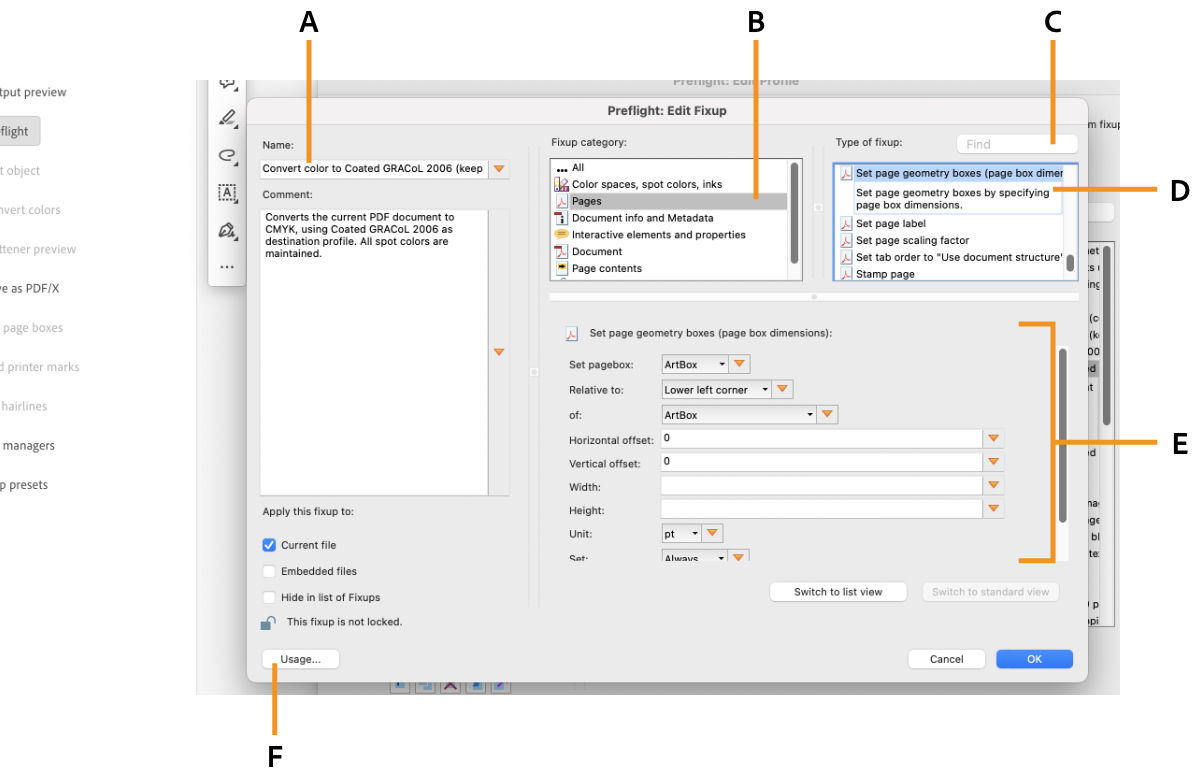 The Edit Fixup interface is shown