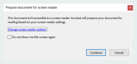 Prepare document for screen reader settings