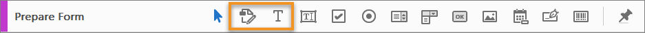 The Edit and the Add Text tool in the Prepare Form toolbar