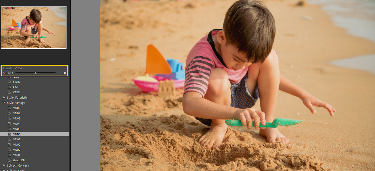 Preset Amount Slider in Lightroom