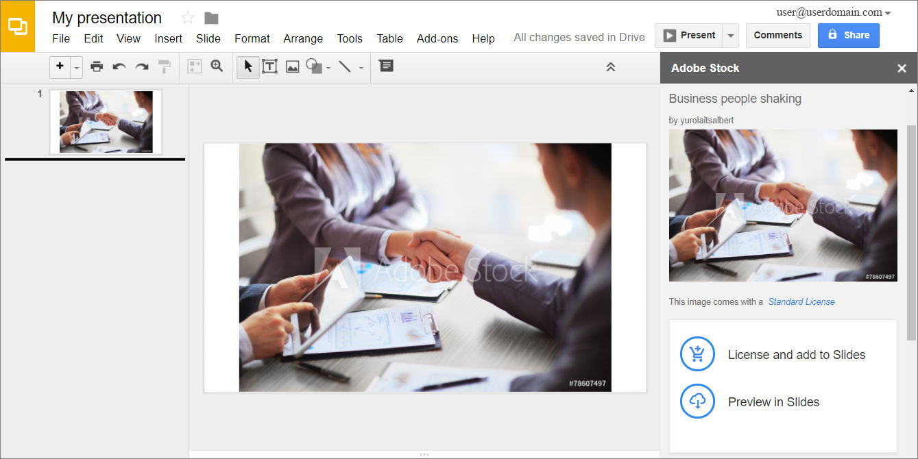 Preview the selected image in the current slide