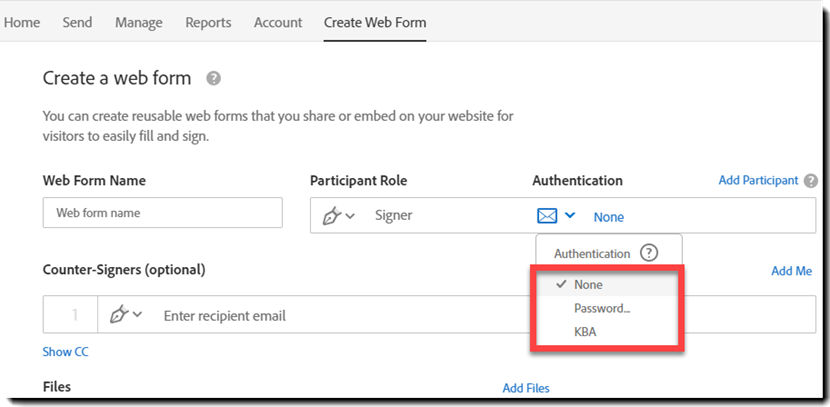Second factor authentications for a Web form