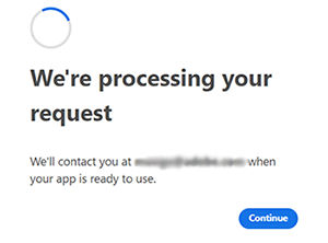 We're processing your request screen that appears after you open the product access link