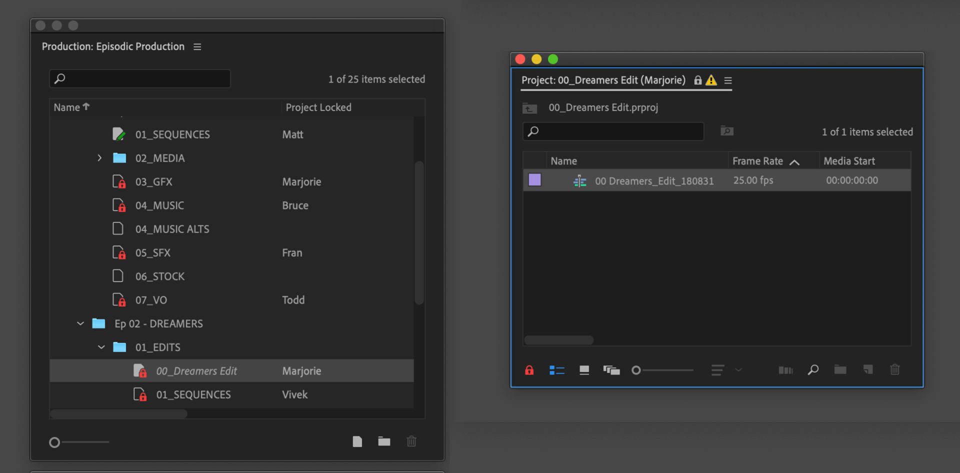 Indications that a project has been changed by someone else