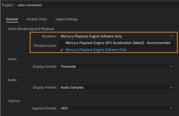 The Project Settings dialog box