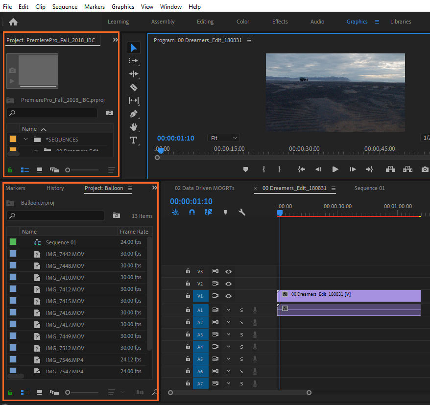 Position of the Project panel when multiple projects are open