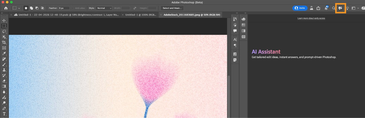 Select the AI Assistant icon in the top-right corner of the window to open the panel. 