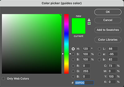Lav brugerdefinerede farver i Farvevælger (hjælpelinjefarve)