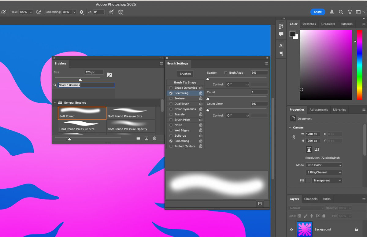 Choose from the given brush tip shape options from the Brush Settings panel