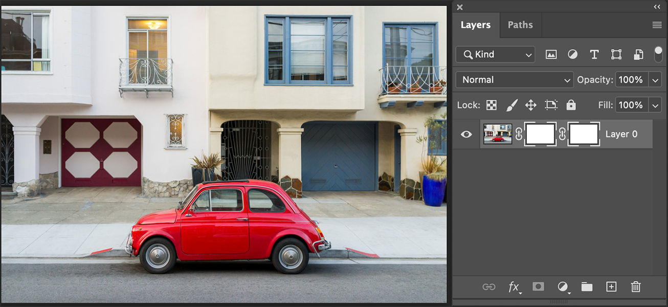Layer mask and vector mask thumbnails in the Layers panel in Photoshop