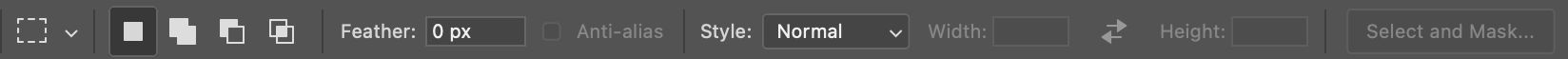 Marquee tool options bar in Photoshop