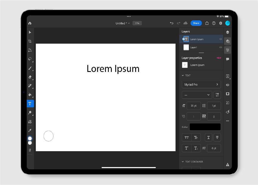 Створення точкового текстового шару у Photoshop на iPad