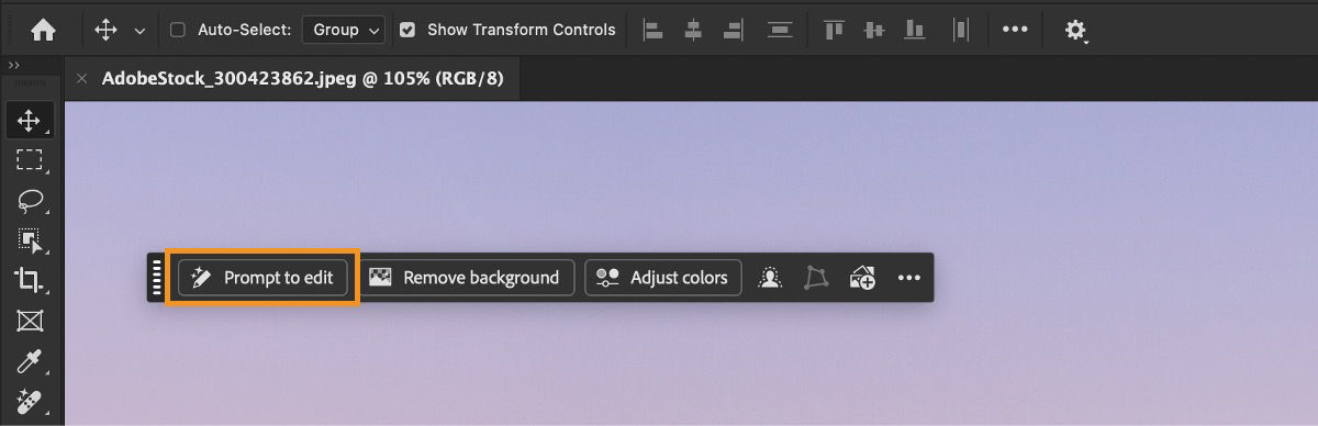 Prompt to edit selected in the Contextual Task Bar over an open image. 