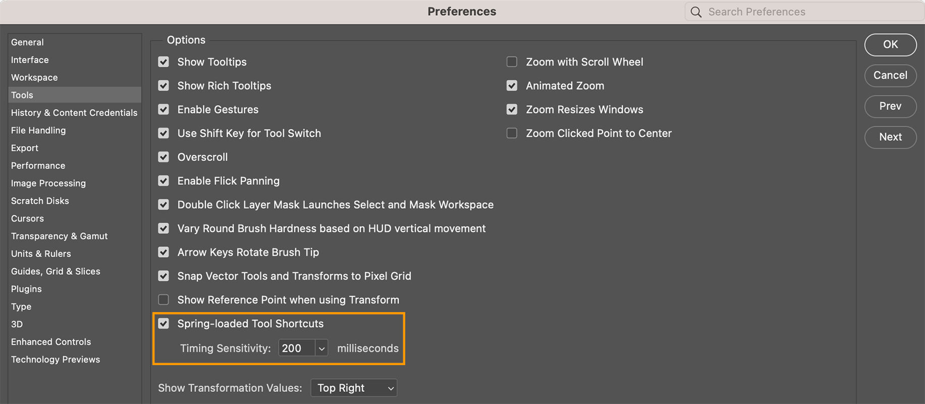 Spring-loading keys in Photoshop