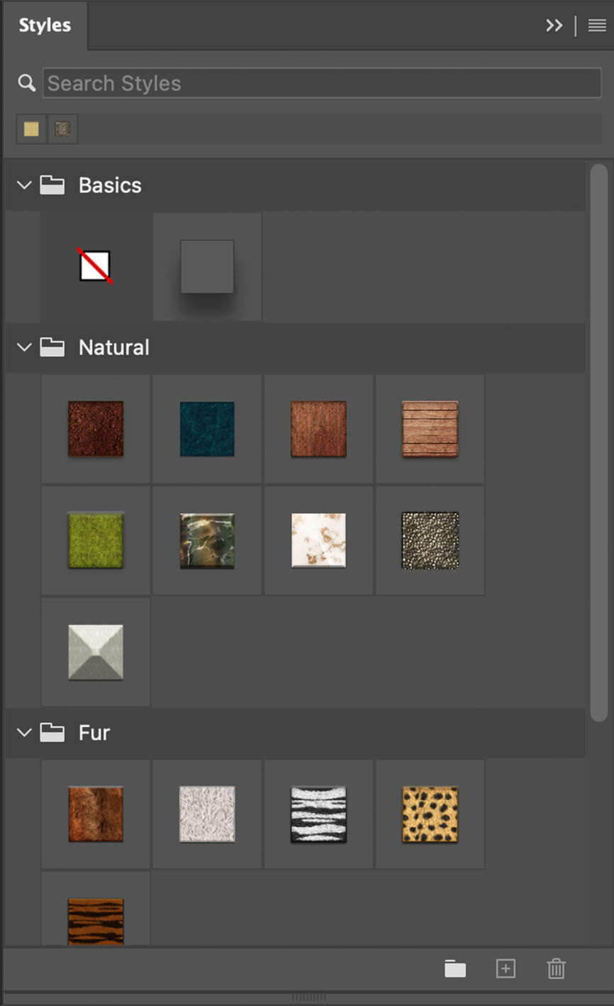 Deelvenster Stijlen in Photoshop