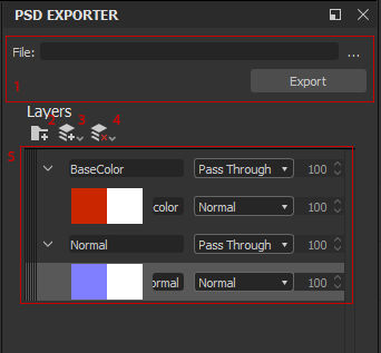 PSD Exporter user interface