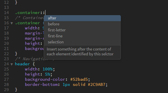 Pseudo-element code hints