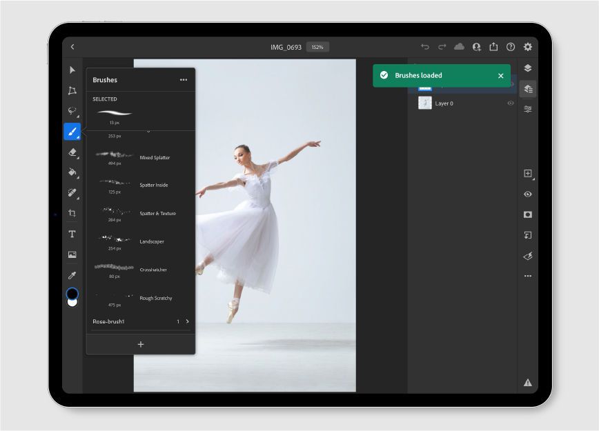 Pędzel wczytany do aplikacji Photoshop na tablet iPad