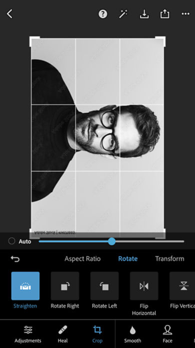 An image with different option of rotate which are straighten, rotate left, rotate right, flip horizontally, and flip vertically.