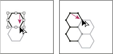Selecting both objects (left) and dragging to create a copy (right)