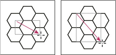 Bounding box for a fill pattern (left) compared to the bounding box for a brush pattern (right)