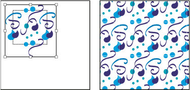 Defining artwork and rectangle as a pattern (left) compared to filling an area with the pattern (right)