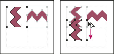 Rotating 90° and copying left tile (left), and then Alt‑dragging (Windows) or Option-dragging (Mac OS) a corner tile to make a copy beneath it (right)