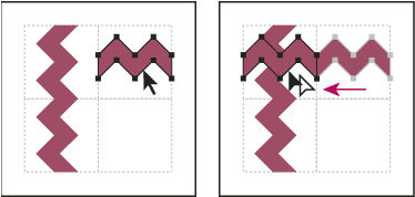 Copying (left) and moving upper right tile over corner tile (right)