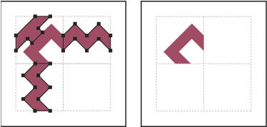 Deleting unnecessary elements (left) to produce a final outer corner tile (right)
