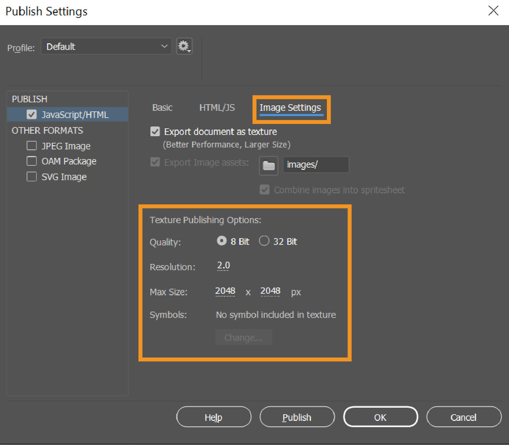Export document as texture enabled