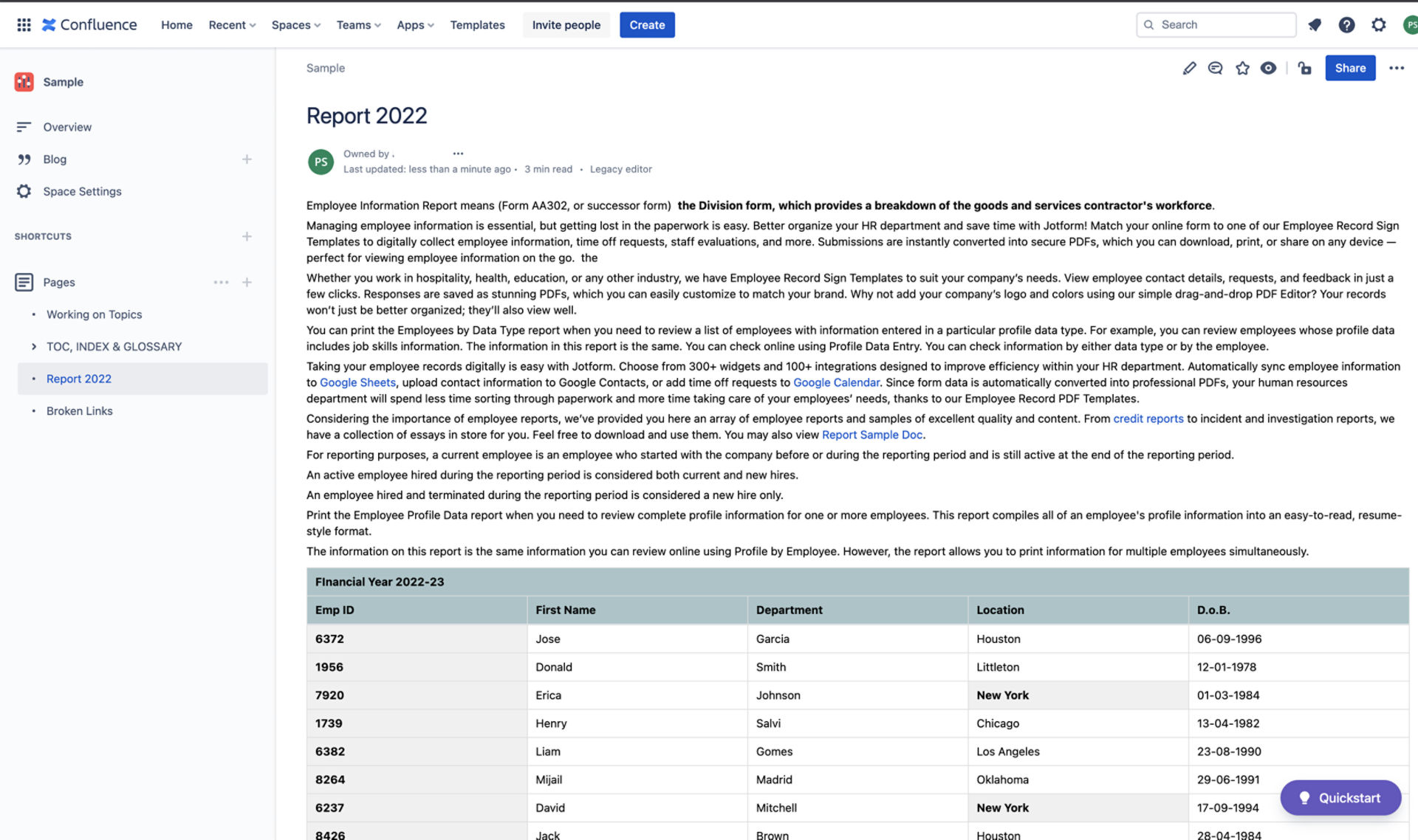 Output at Atlassian knowledge base