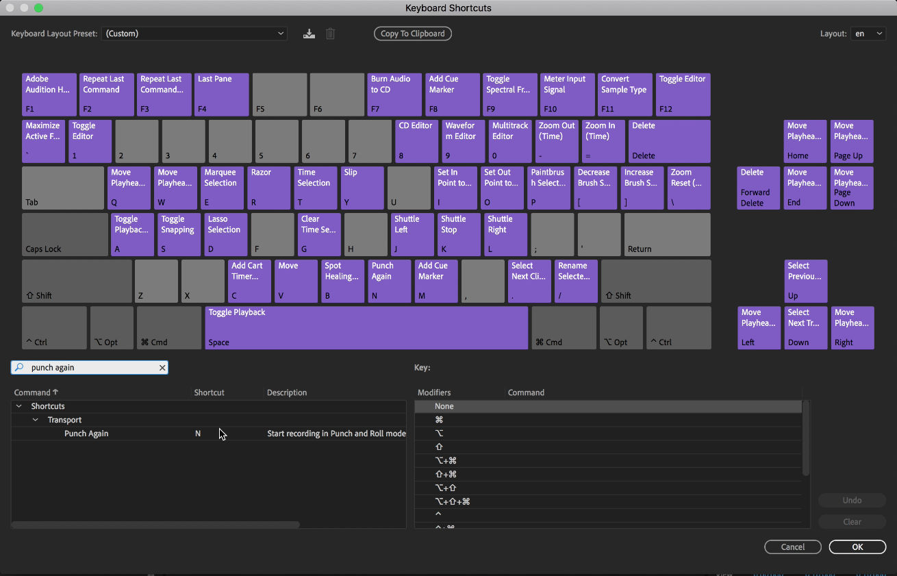 Punch again keyboard shortcut