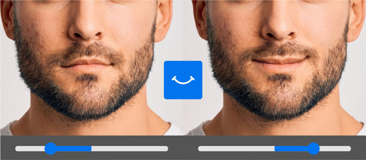 An image shows before and after adding smile filter to the close up of the lip. 