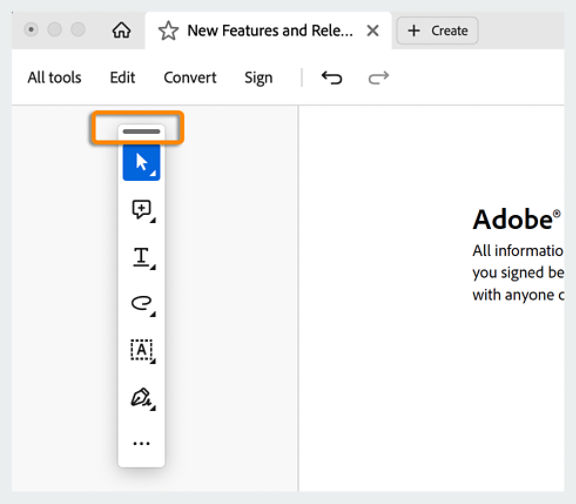 Drag the quick tools bar