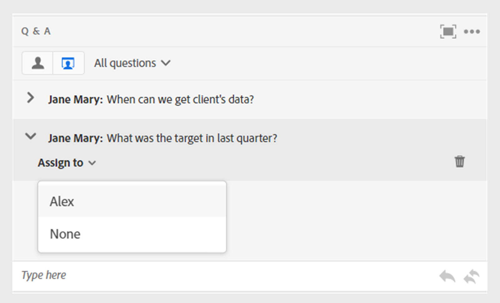 Indicators for re-assigning questions.